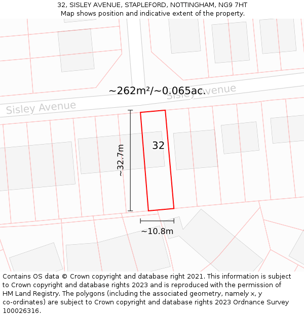 32, SISLEY AVENUE, STAPLEFORD, NOTTINGHAM, NG9 7HT: Plot and title map