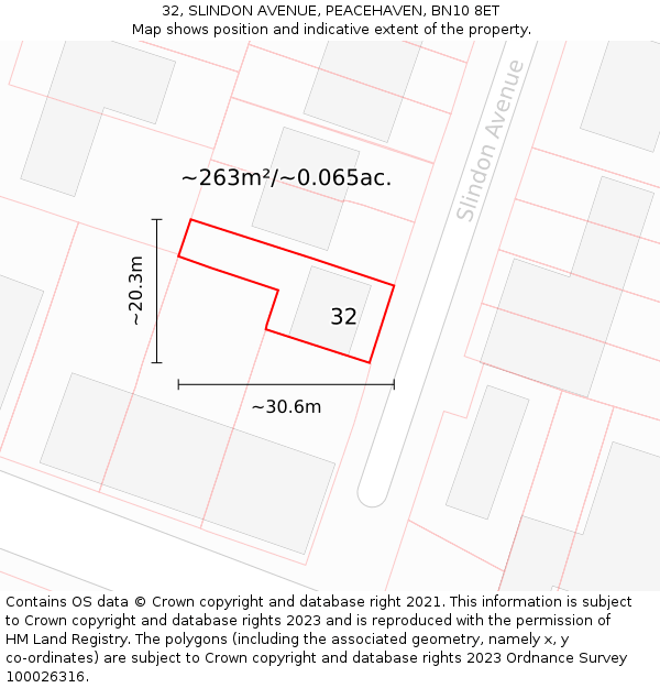 32, SLINDON AVENUE, PEACEHAVEN, BN10 8ET: Plot and title map