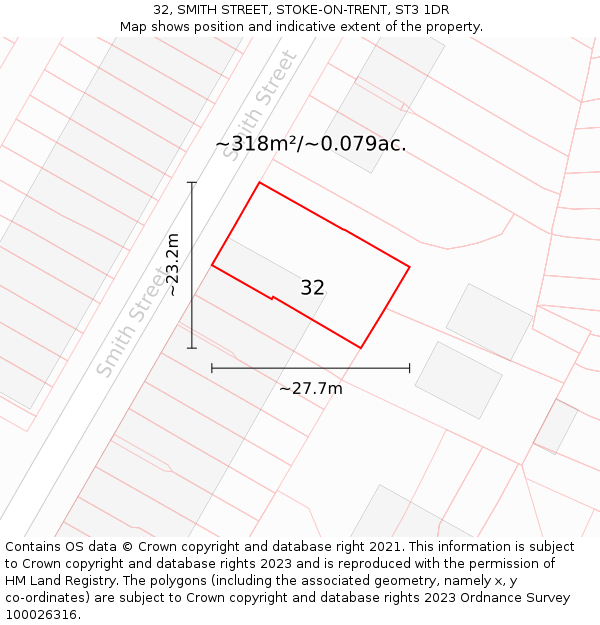 32, SMITH STREET, STOKE-ON-TRENT, ST3 1DR: Plot and title map