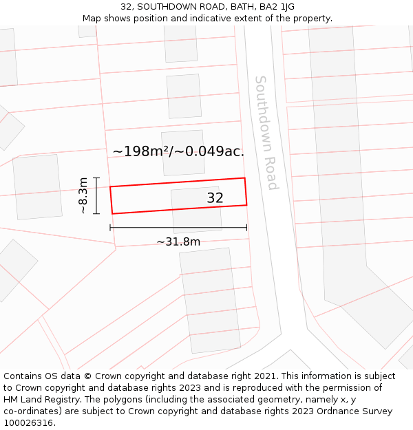 32, SOUTHDOWN ROAD, BATH, BA2 1JG: Plot and title map