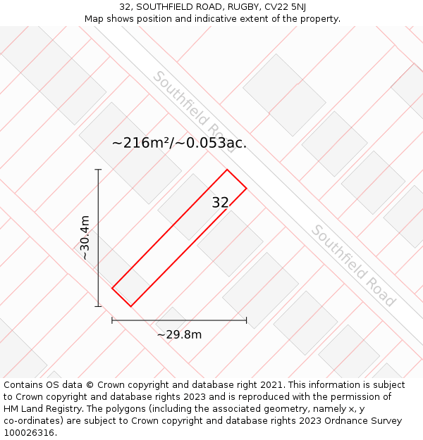 32, SOUTHFIELD ROAD, RUGBY, CV22 5NJ: Plot and title map