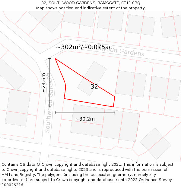 32, SOUTHWOOD GARDENS, RAMSGATE, CT11 0BQ: Plot and title map