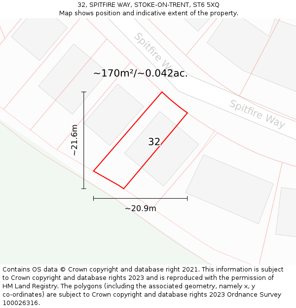 32, SPITFIRE WAY, STOKE-ON-TRENT, ST6 5XQ: Plot and title map