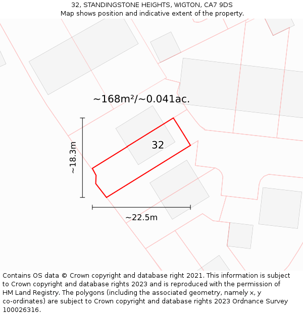 32, STANDINGSTONE HEIGHTS, WIGTON, CA7 9DS: Plot and title map