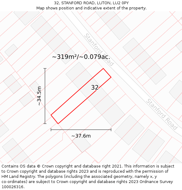 32, STANFORD ROAD, LUTON, LU2 0PY: Plot and title map