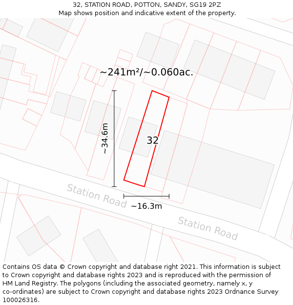 32, STATION ROAD, POTTON, SANDY, SG19 2PZ: Plot and title map