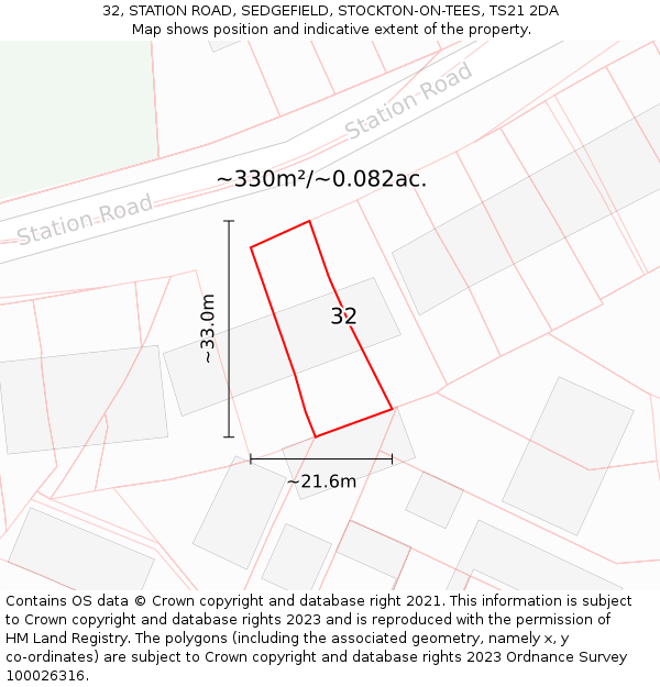 32, STATION ROAD, SEDGEFIELD, STOCKTON-ON-TEES, TS21 2DA: Plot and title map