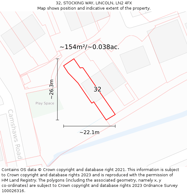 32, STOCKING WAY, LINCOLN, LN2 4FX: Plot and title map