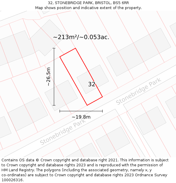 32, STONEBRIDGE PARK, BRISTOL, BS5 6RR: Plot and title map