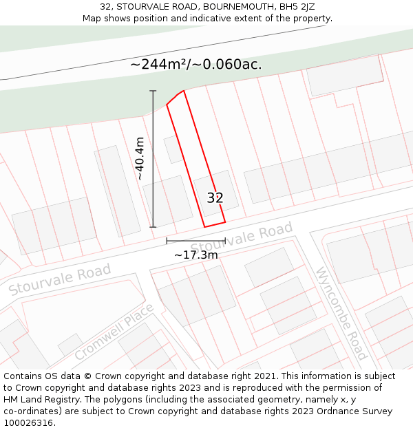 32, STOURVALE ROAD, BOURNEMOUTH, BH5 2JZ: Plot and title map