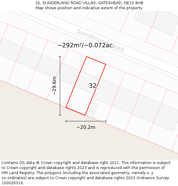 32, SUNDERLAND ROAD VILLAS, GATESHEAD, NE10 8HB: Plot and title map