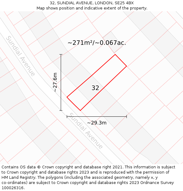 32, SUNDIAL AVENUE, LONDON, SE25 4BX: Plot and title map