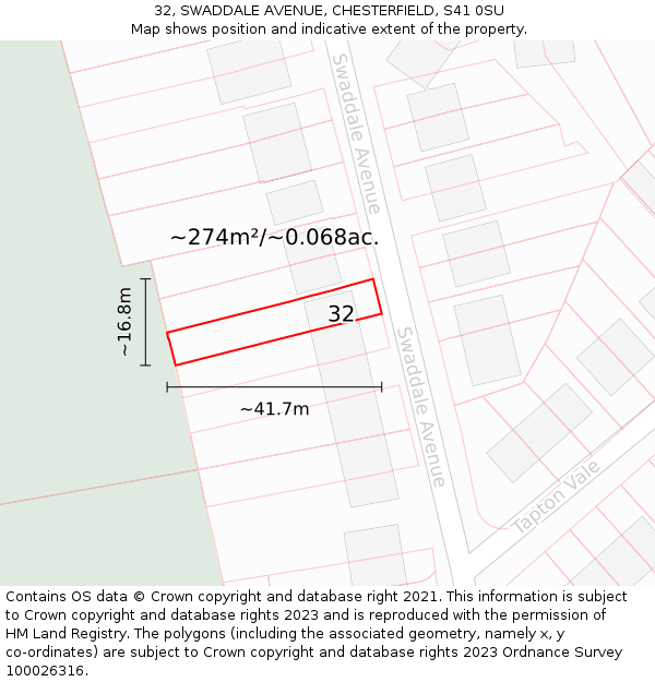 32, SWADDALE AVENUE, CHESTERFIELD, S41 0SU: Plot and title map