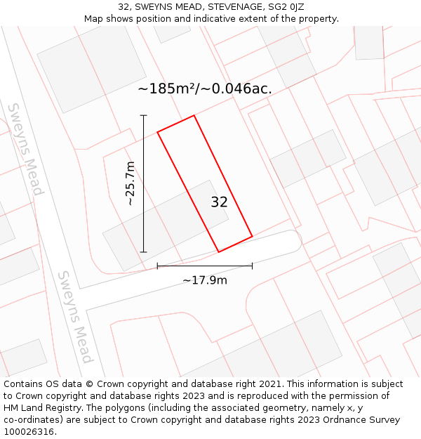 32, SWEYNS MEAD, STEVENAGE, SG2 0JZ: Plot and title map