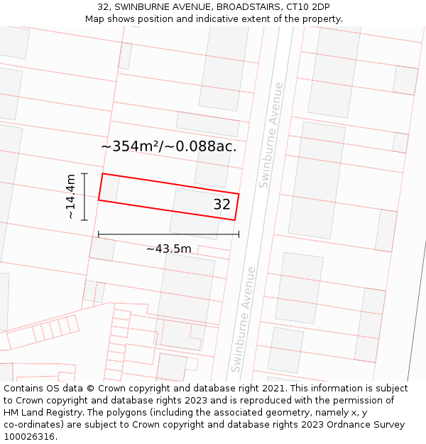 32, SWINBURNE AVENUE, BROADSTAIRS, CT10 2DP: Plot and title map