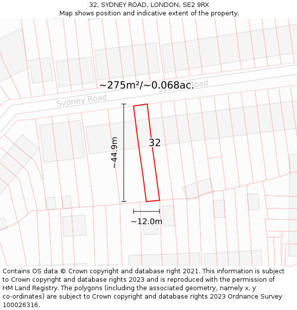 32, SYDNEY ROAD, LONDON, SE2 9RX: Plot and title map