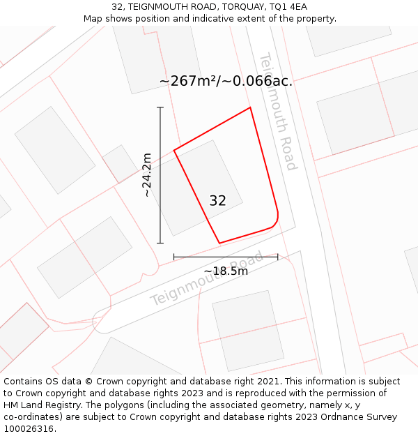 32, TEIGNMOUTH ROAD, TORQUAY, TQ1 4EA: Plot and title map