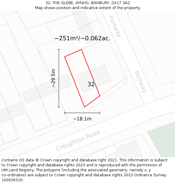 32, THE GLEBE, AYNHO, BANBURY, OX17 3AZ: Plot and title map