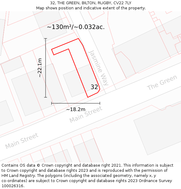 32, THE GREEN, BILTON, RUGBY, CV22 7LY: Plot and title map