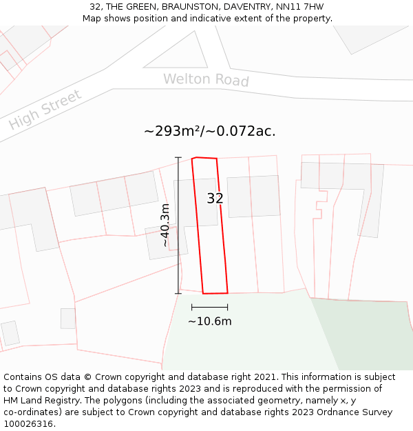 32, THE GREEN, BRAUNSTON, DAVENTRY, NN11 7HW: Plot and title map