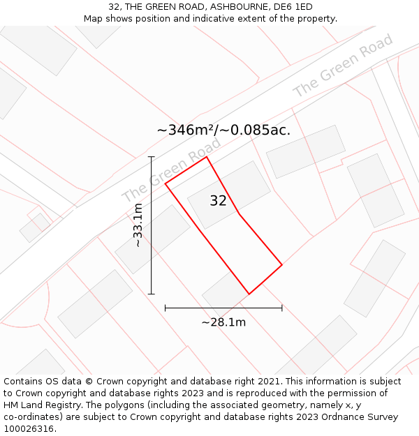 32, THE GREEN ROAD, ASHBOURNE, DE6 1ED: Plot and title map