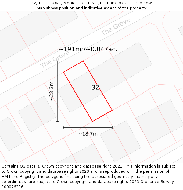 32, THE GROVE, MARKET DEEPING, PETERBOROUGH, PE6 8AW: Plot and title map