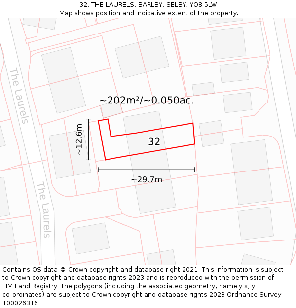 32, THE LAURELS, BARLBY, SELBY, YO8 5LW: Plot and title map