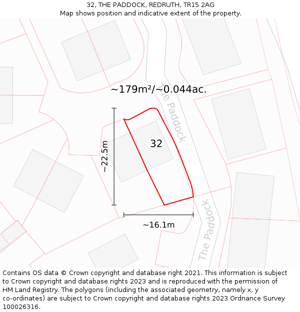 32, THE PADDOCK, REDRUTH, TR15 2AG: Plot and title map