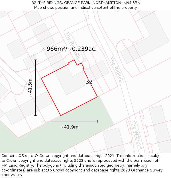 32, THE RIDINGS, GRANGE PARK, NORTHAMPTON, NN4 5BN: Plot and title map