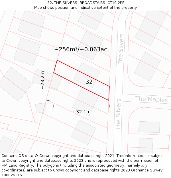 32, THE SILVERS, BROADSTAIRS, CT10 2PF: Plot and title map