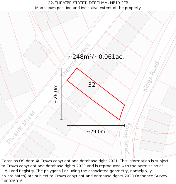 32, THEATRE STREET, DEREHAM, NR19 2ER: Plot and title map