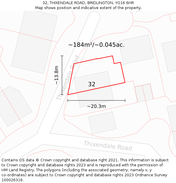 32, THIXENDALE ROAD, BRIDLINGTON, YO16 6HR: Plot and title map