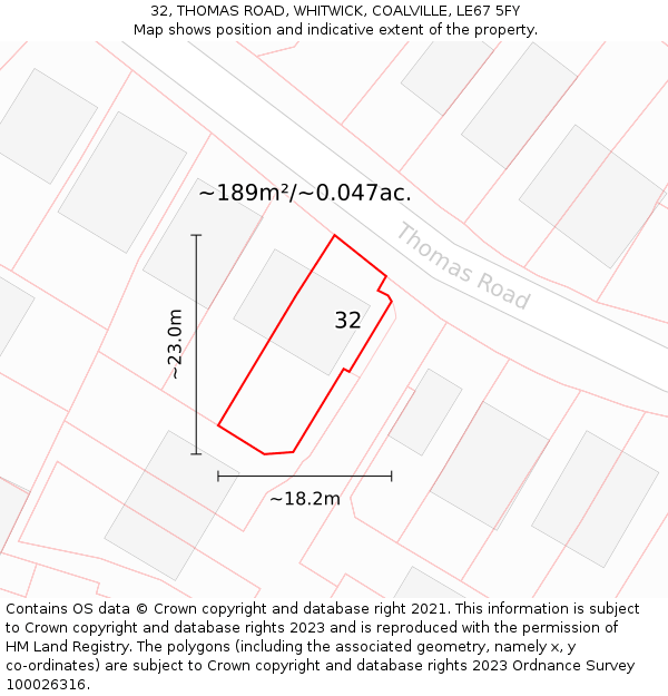 32, THOMAS ROAD, WHITWICK, COALVILLE, LE67 5FY: Plot and title map