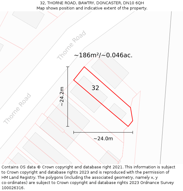 32, THORNE ROAD, BAWTRY, DONCASTER, DN10 6QH: Plot and title map