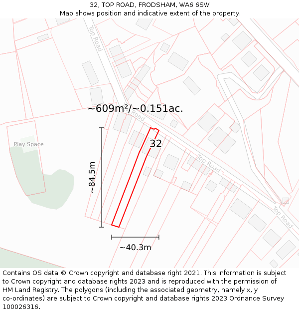 32, TOP ROAD, FRODSHAM, WA6 6SW: Plot and title map