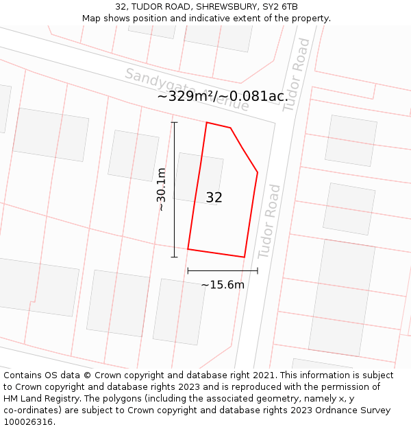 32, TUDOR ROAD, SHREWSBURY, SY2 6TB: Plot and title map