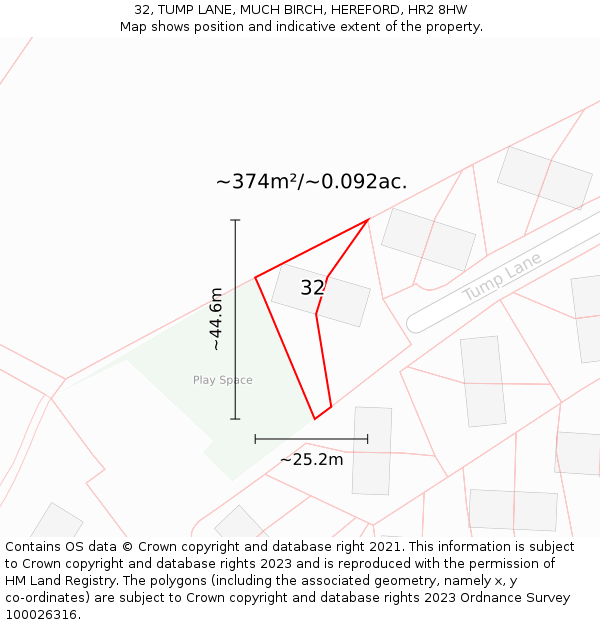 32, TUMP LANE, MUCH BIRCH, HEREFORD, HR2 8HW: Plot and title map