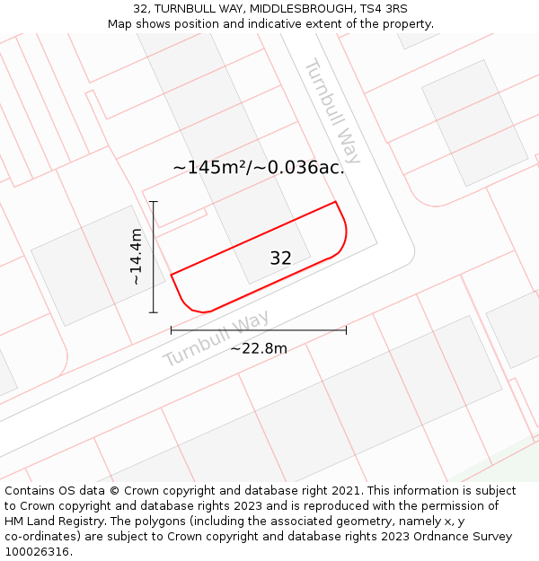 32, TURNBULL WAY, MIDDLESBROUGH, TS4 3RS: Plot and title map