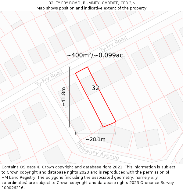 32, TY FRY ROAD, RUMNEY, CARDIFF, CF3 3JN: Plot and title map