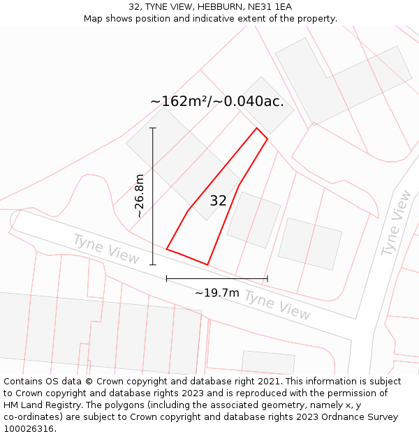 32, TYNE VIEW, HEBBURN, NE31 1EA: Plot and title map