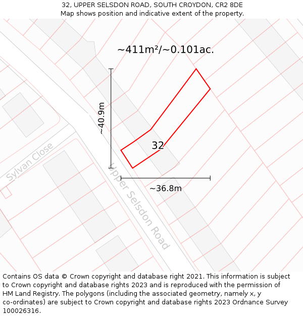 32, UPPER SELSDON ROAD, SOUTH CROYDON, CR2 8DE: Plot and title map