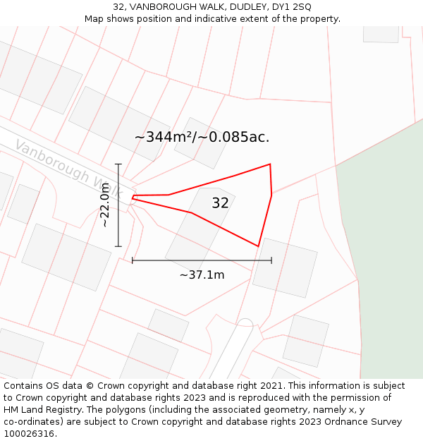 32, VANBOROUGH WALK, DUDLEY, DY1 2SQ: Plot and title map