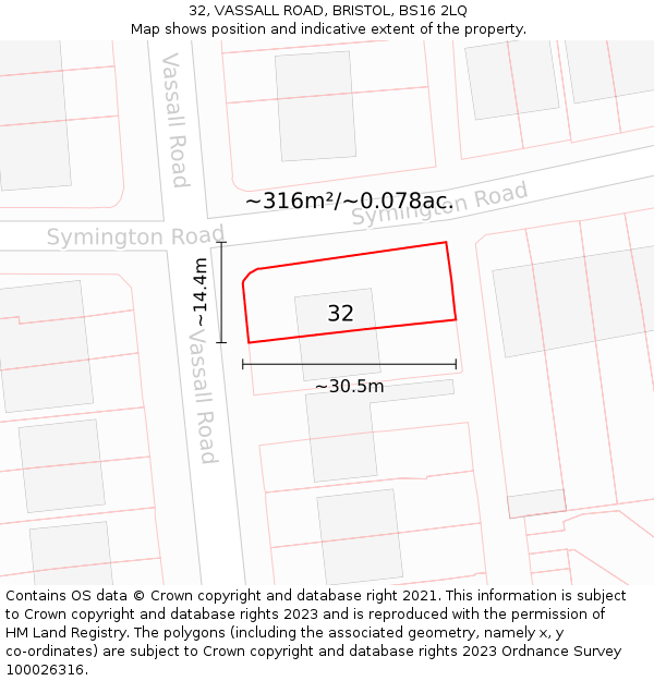 32, VASSALL ROAD, BRISTOL, BS16 2LQ: Plot and title map