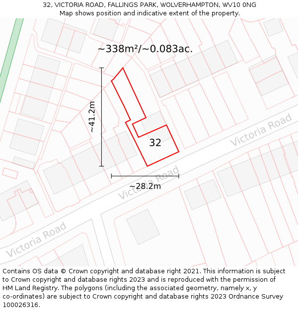 32, VICTORIA ROAD, FALLINGS PARK, WOLVERHAMPTON, WV10 0NG: Plot and title map