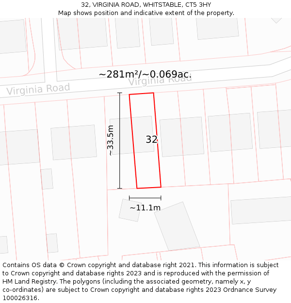 32, VIRGINIA ROAD, WHITSTABLE, CT5 3HY: Plot and title map