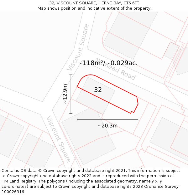 32, VISCOUNT SQUARE, HERNE BAY, CT6 6FT: Plot and title map