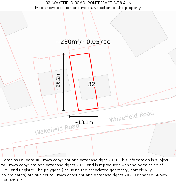 32, WAKEFIELD ROAD, PONTEFRACT, WF8 4HN: Plot and title map