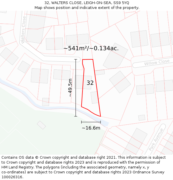 32, WALTERS CLOSE, LEIGH-ON-SEA, SS9 5YQ: Plot and title map