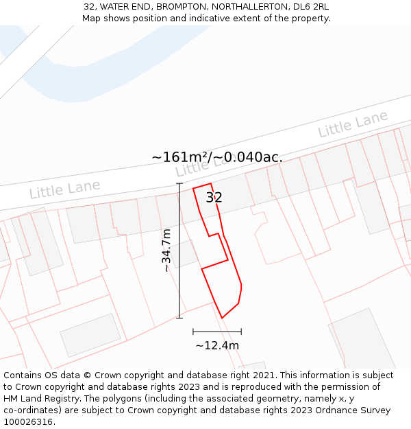 32, WATER END, BROMPTON, NORTHALLERTON, DL6 2RL: Plot and title map