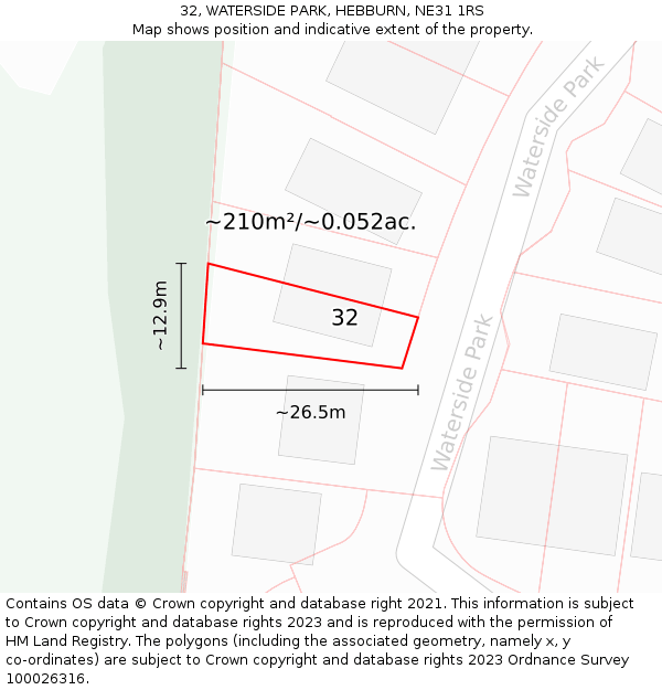 32, WATERSIDE PARK, HEBBURN, NE31 1RS: Plot and title map